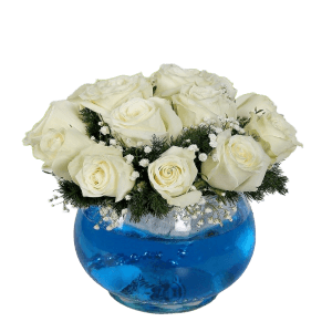 Fanusta 15 Beyaz Gül Aranjman